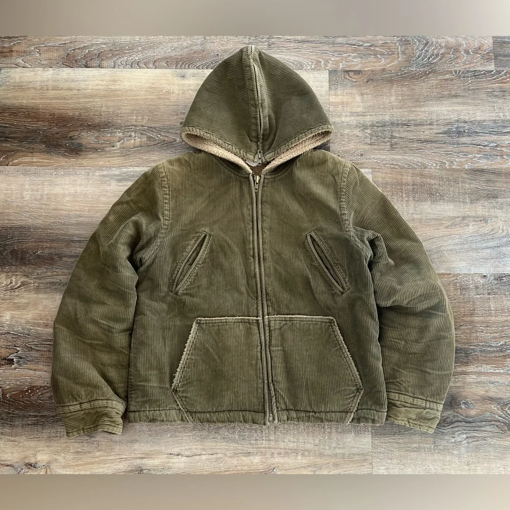 Vintage J.Crew Corduroy Olive Hooded Zip Jacket
